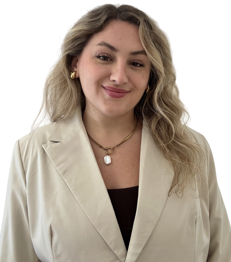 Smiling female expat tax services specialist with blonde hair.